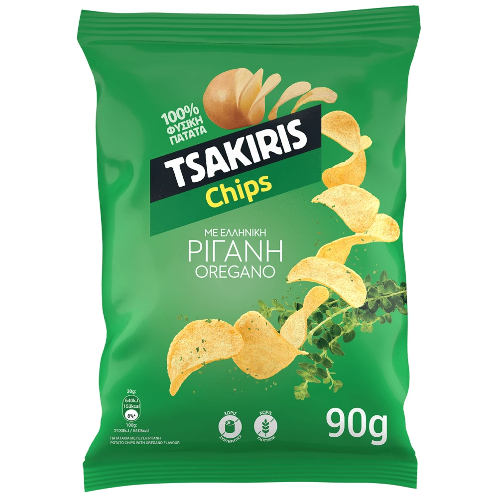 TSAKIRIS CHIPS ΜΕ ΡΙΓΑΝΗ 16/90G